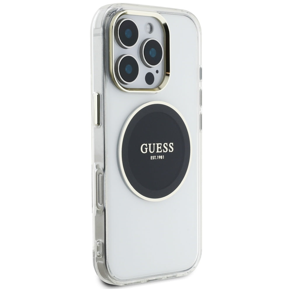 Husa de protectie Guess IML Metal Colored Circle MagSafe (GUHMP16LHTDRCEDK) compatibil cu iPhone 16 Pro, Negru