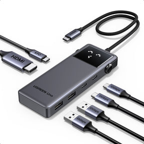 Hub/Dock Ugreen Docking Station Uno 6in1 CM888 (35998), LED Display, 2x USB, 2x Type-C, HDMI, 10Gb/s, 4K, 100W, SD/TF Slot, Negru