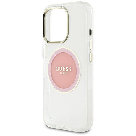 Husa de protectie Guess IML Metal Colored Circle MagSafe (GUHMP16LHTDRCEDP) compatibil cu iPhone 16 Pro, Roz