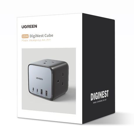 Incarcator Ugreen DigiNest Cube 7in1 CD268 (60113), GaN, Fast Charge, 2x USB-C, 2x USB, 3x AC, 2990W, 13A, PD65W, Negru