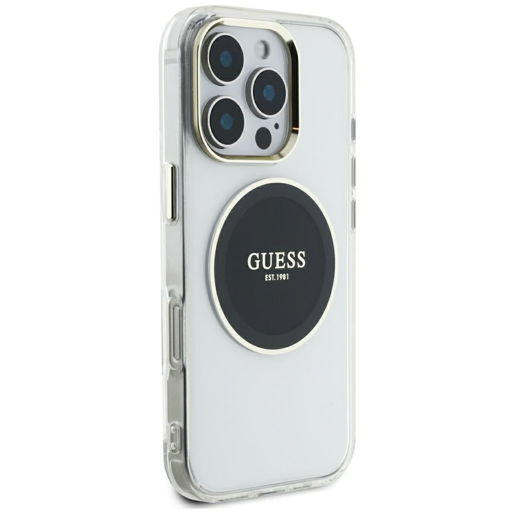 Husa de protectie Guess IML Metal Colored Circle MagSafe (GUHMP16XHTDRCEDK) compatibil cu iPhone 16 Pro Max, Negru