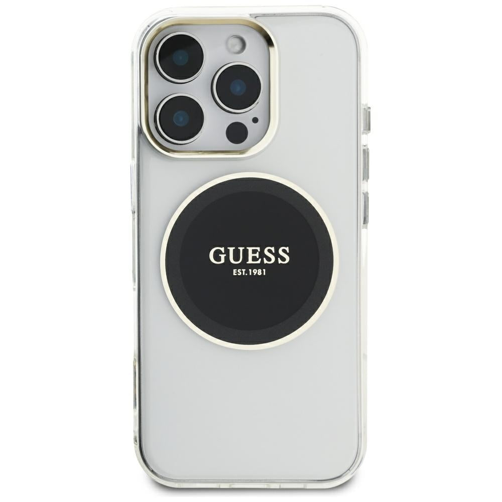 Husa de protectie Guess IML Metal Colored Circle MagSafe (GUHMP16XHTDRCEDK) compatibil cu iPhone 16 Pro Max, Negru
