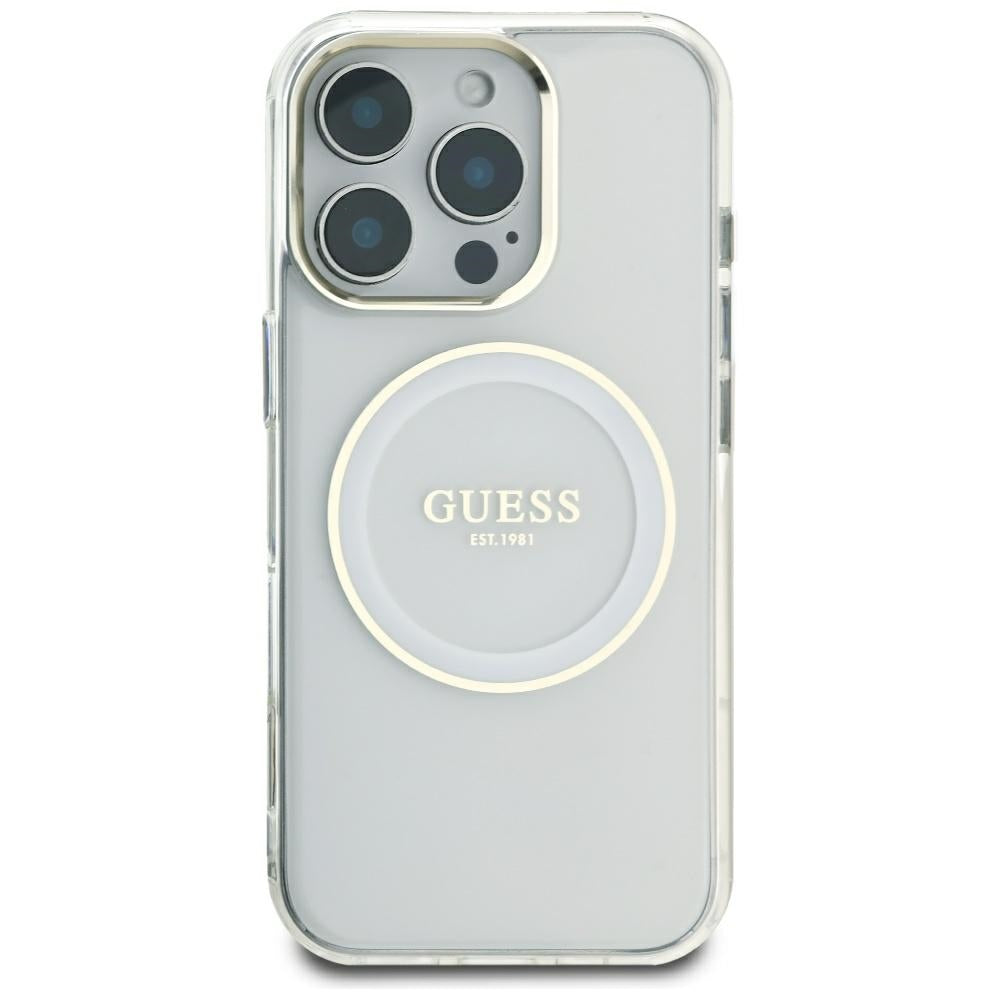 Husa de protectie Guess IML Metal Colored Circle MagSafe (GUHMP16XHTDRCEDH) compatibil cu iPhone 16 Pro Max, Alb