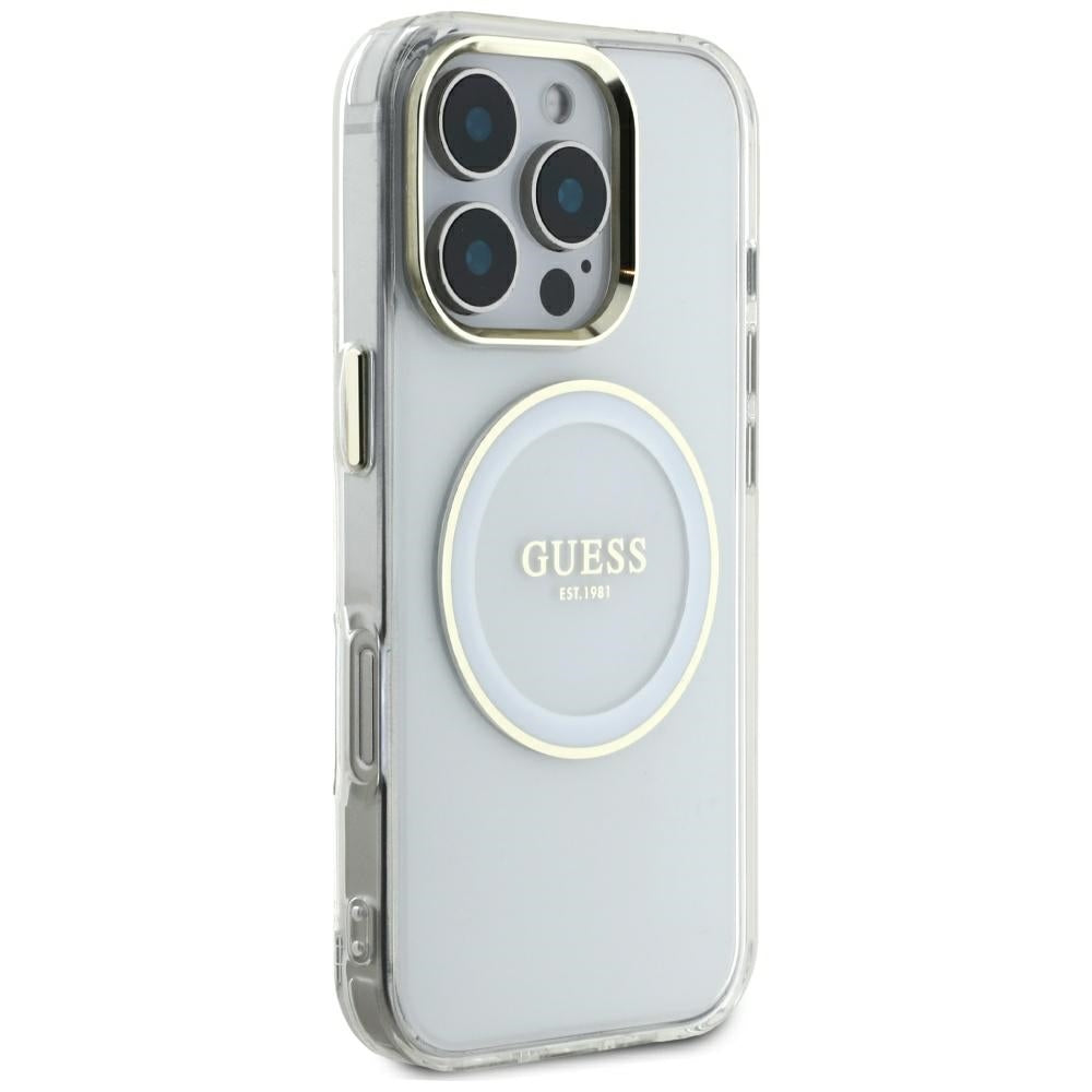 Husa de protectie Guess IML Metal Colored Circle MagSafe (GUHMP16XHTDRCEDH) compatibil cu iPhone 16 Pro Max, Alb