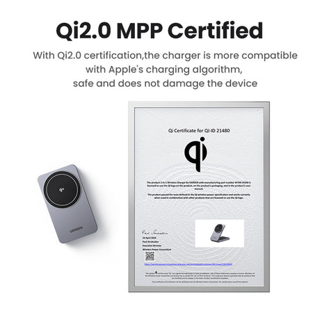 Incarcator Ugreen Wireless W706 (45023), MagSafe, 2in1, for iPhone, AirPods, USB-C Cable, 20W, 3A, Qi2, MPP, 1m, Gri
