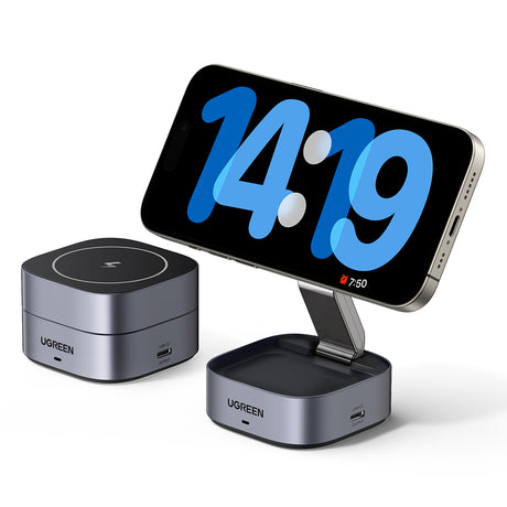 Incarcator Ugreen Wireless 2in1 W526 (35278), MagSafe, for iPhone, Apple Watch, AirPods, USB-C, Foldable, 25W, 3A, Qi2- Black