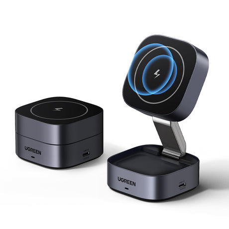Incarcator Ugreen Wireless 2in1 W526 (35278), MagSafe, for iPhone, Apple Watch, AirPods, USB-C, Foldable, 25W, 3A, Qi2- Black