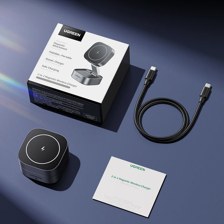 Incarcator Ugreen Wireless 2in1 W526 (35278), MagSafe, for iPhone, Apple Watch, AirPods, USB-C, Foldable, 25W, 3A, Qi2- Black