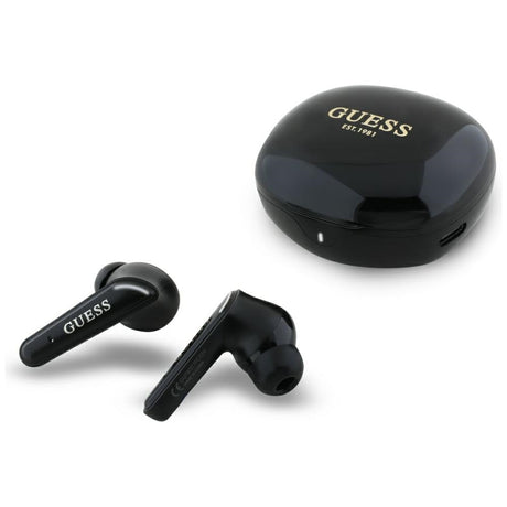 Casti Guess Flat Classic Logo Electroplated (GUTWST7FCEEK), Bluetooth 5.4, TWS, Microphone, 300mAh, Negru