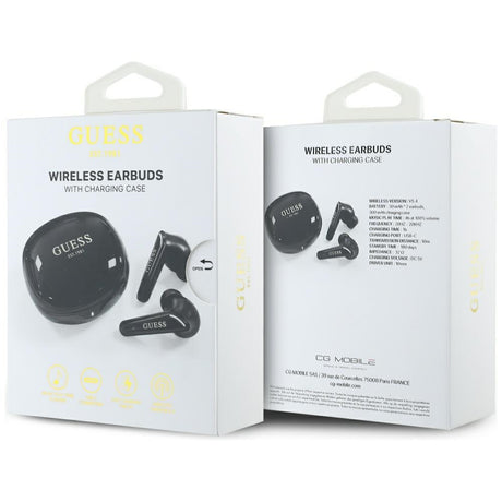Casti Guess Flat Classic Logo Electroplated (GUTWST7FCEEK), Bluetooth 5.4, TWS, Microphone, 300mAh, Negru