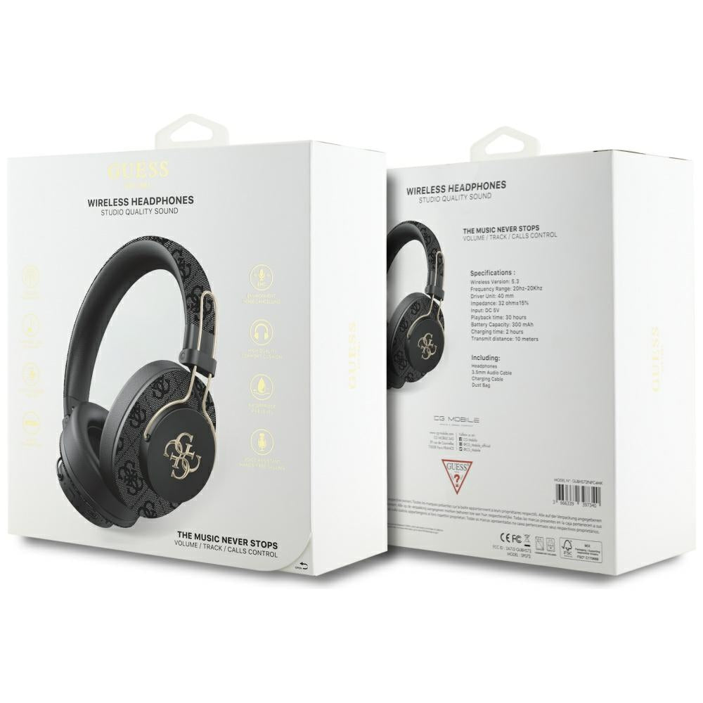 Casti Guess Wireless 4G Metal Logo (GUBHS72P4FC4MK), Bluetooth 5.3, ENC, USB-C, Eco-Leather, On-ear, 300mAh, Negru