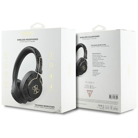Casti Guess Wireless 4G Metal Logo (GUBHS72P4FC4MK), Bluetooth 5.3, ENC, USB-C, Eco-Leather, On-ear, 300mAh, Negru
