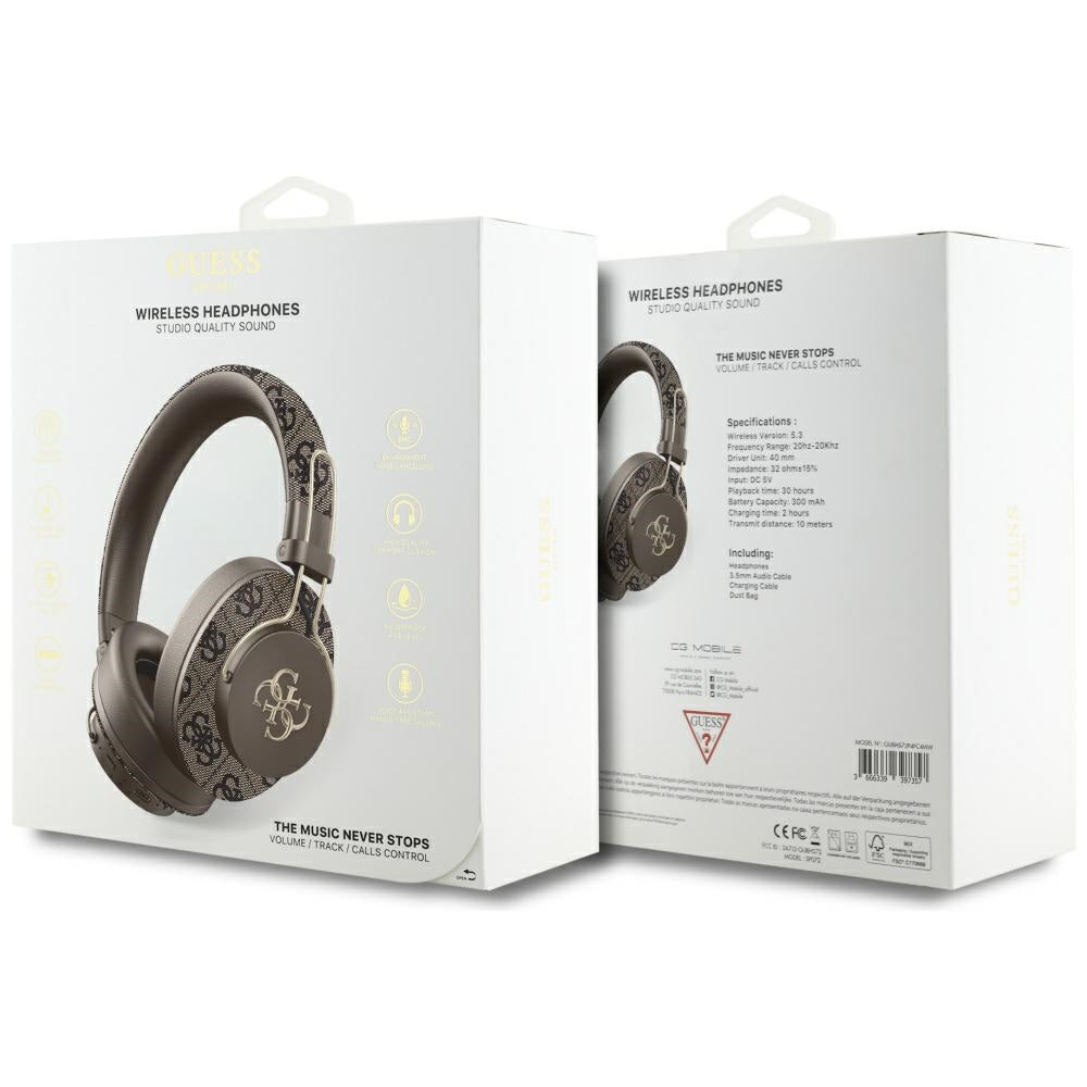 Casti Guess Wireless 4G Metal Logo (GUBHS72P4FC4MW), Bluetooth 5.3, ENC, USB-C, Eco-Leather, On-ear, 300mAh, Maro