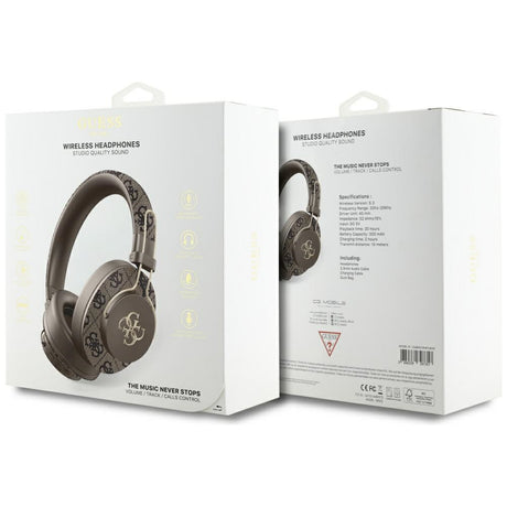 Casti Guess Wireless 4G Metal Logo (GUBHS72P4FC4MW), Bluetooth 5.3, ENC, USB-C, Eco-Leather, On-ear, 300mAh, Maro
