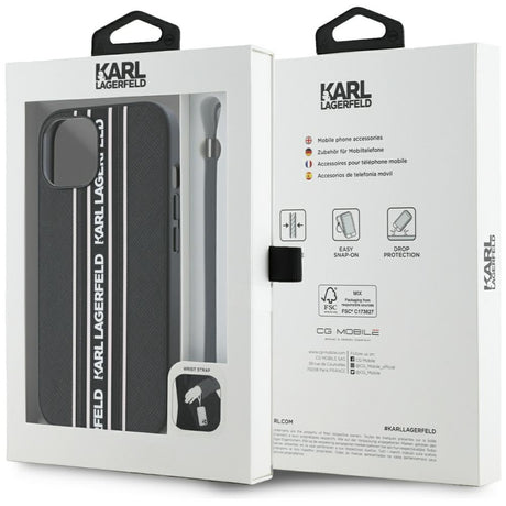 Husa de protectie Karl Lagerfeld Saffiano Athleisure Stripes Cord (KLHCP15SPAMSCNSP) compatibil cu iPhone 15, Roz