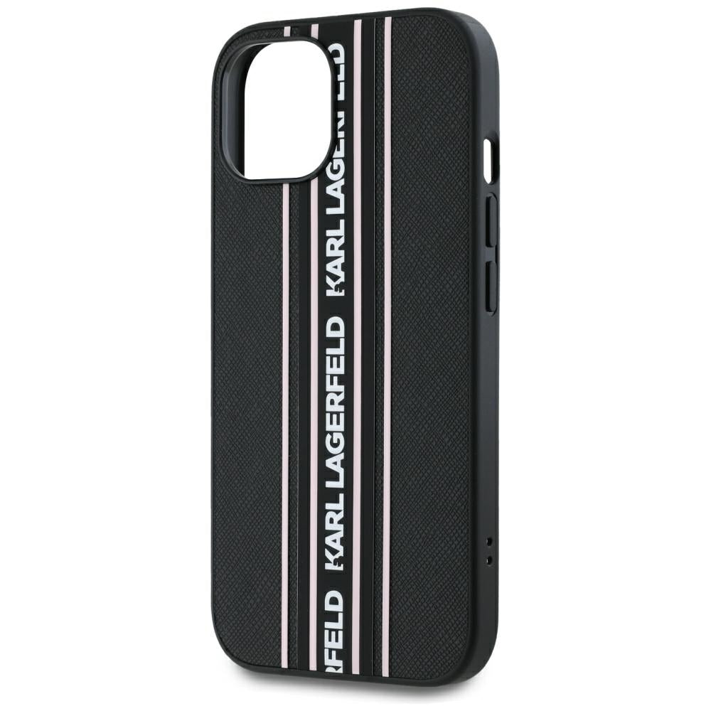 Husa de protectie Karl Lagerfeld Saffiano Athleisure Stripes Cord (KLHCP15SPAMSCNSP) compatibil cu iPhone 15, Roz