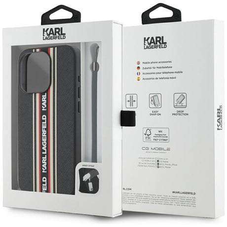 Husa de protectie Karl Lagerfeld Saffiano Athleisure Stripes Cord (KLHCP15LPAMSCNSR) compatibil cu iPhone 15 Pro, Rosu