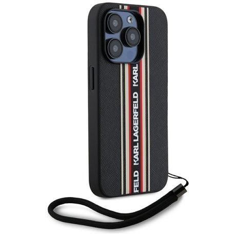 Husa de protectie Karl Lagerfeld Saffiano Athleisure Stripes Cord (KLHCP15LPAMSCNSR) compatibil cu iPhone 15 Pro, Rosu