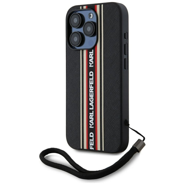 Husa de protectie Karl Lagerfeld Saffiano Athleisure Stripes Cord (KLHCP15LPAMSCNSR) compatibil cu iPhone 15 Pro, Rosu