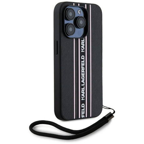 Husa de protectie Karl Lagerfeld Saffiano Athleisure Stripes Cord (KLHCP15LPAMSCNSP) compatibil cu iPhone 15 Pro, Roz