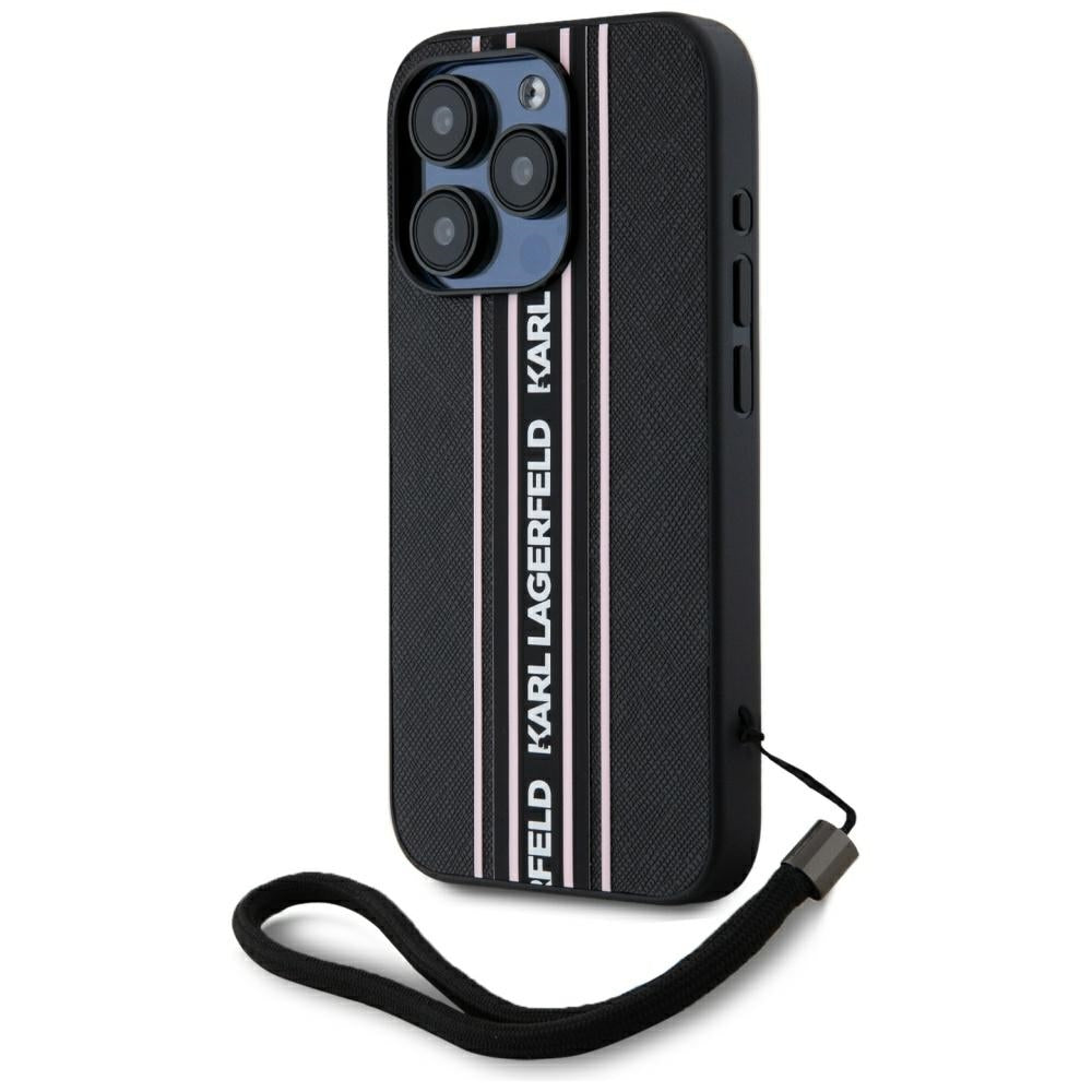 Husa de protectie Karl Lagerfeld Saffiano Athleisure Stripes Cord (KLHCP15LPAMSCNSP) compatibil cu iPhone 15 Pro, Roz