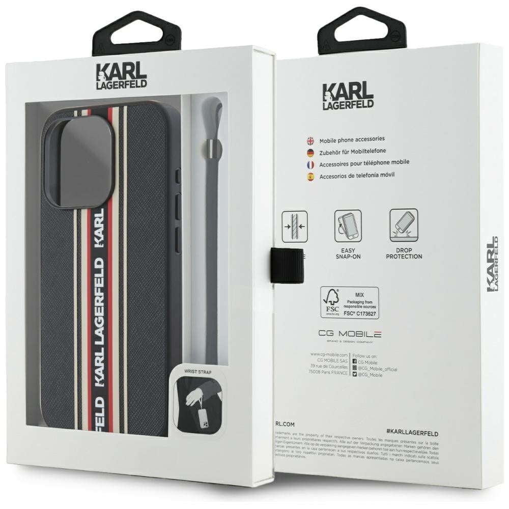 Husa de protectie Karl Lagerfeld Saffiano Athleisure Stripes Cord (KLHCP15XPAMSCNSR) compatibil cu iPhone 15 Pro Max, Rosu