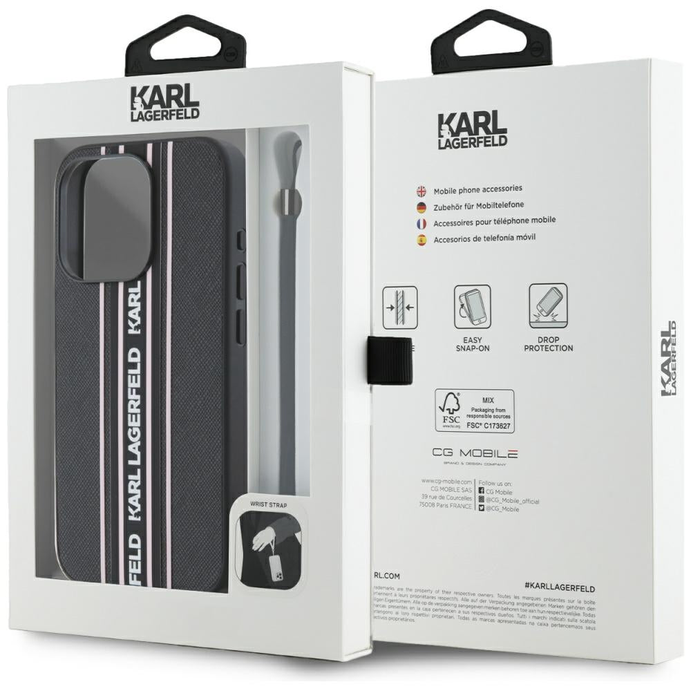 Husa de protectie Karl Lagerfeld Saffiano Athleisure Stripes Cord (KLHCP15XPAMSCNSP) compatibil cu iPhone 15 Pro Max, Roz