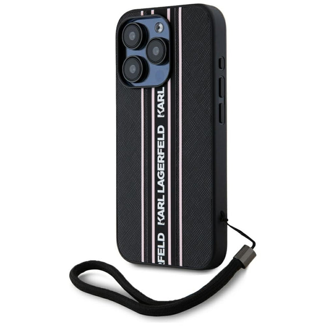 Husa de protectie Karl Lagerfeld Saffiano Athleisure Stripes Cord (KLHCP15XPAMSCNSP) compatibil cu iPhone 15 Pro Max, Roz
