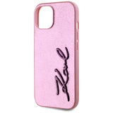 Husa de protectie Karl Lagerfeld Hardcase Leather (KLHCP15SPFMFBKMP) compatibil cu iPhone 15, Roz Metal Signature