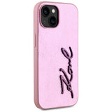 Husa de protectie Karl Lagerfeld Hardcase Leather (KLHCP15SPFMFBKMP) compatibil cu iPhone 15, Roz Metal Signature