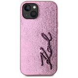 Husa de protectie Karl Lagerfeld Hardcase Leather (KLHCP15SPFMFBKMP) compatibil cu iPhone 15, Roz Metal Signature