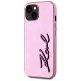 Husa de protectie Karl Lagerfeld Hardcase Leather (KLHCP15SPFMFBKMP) compatibil cu iPhone 15, Roz Metal Signature