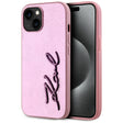 Husa de protectie Karl Lagerfeld Hardcase Leather (KLHCP15SPFMFBKMP) compatibil cu iPhone 15, Roz Metal Signature