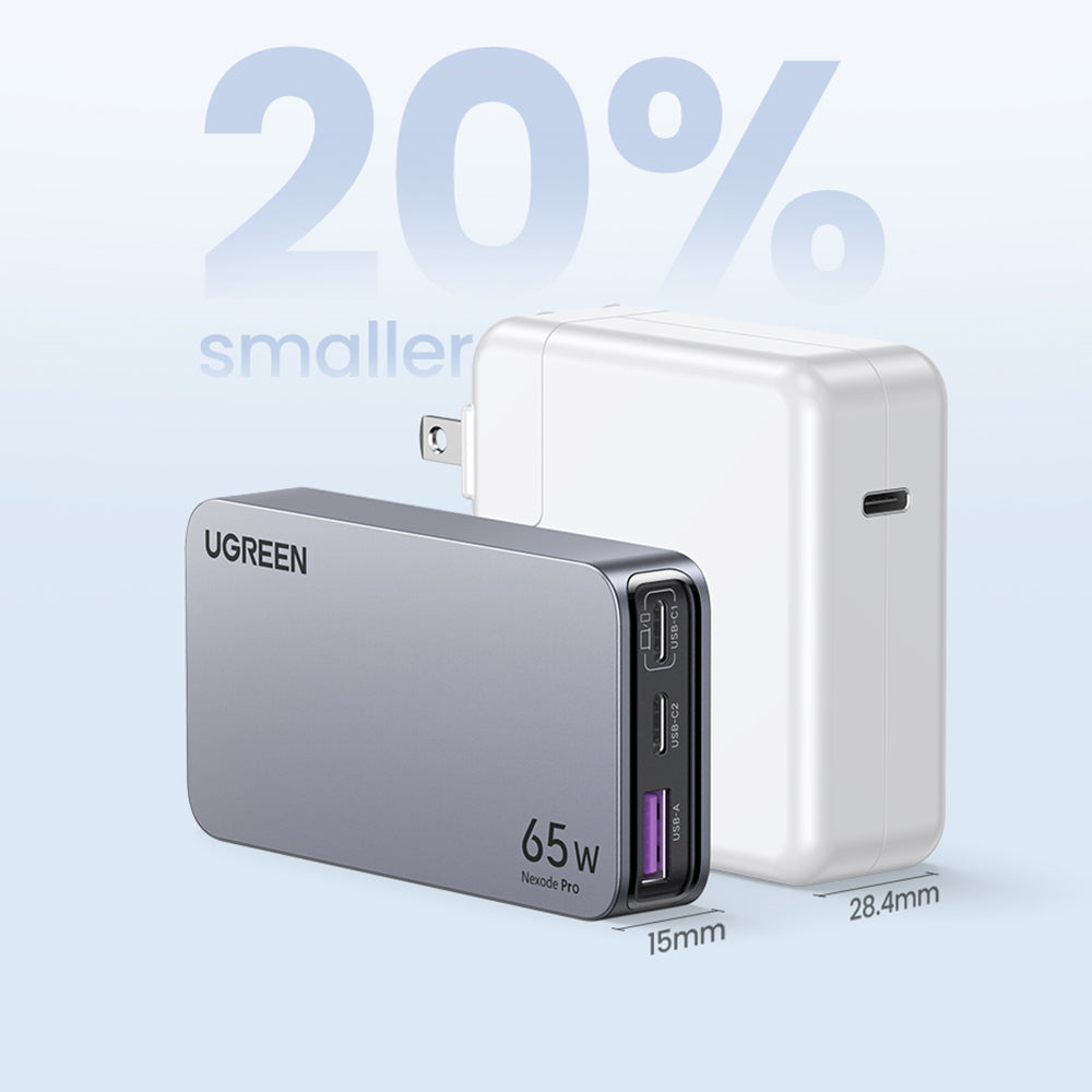 Incarcator Ugreen Nexode Pro X753 (25356), GaN, Fast Charging, Ultra-Slim, USB, 2x Type-C, 65W, 3A, PD3.0, QC4.0+, Gri