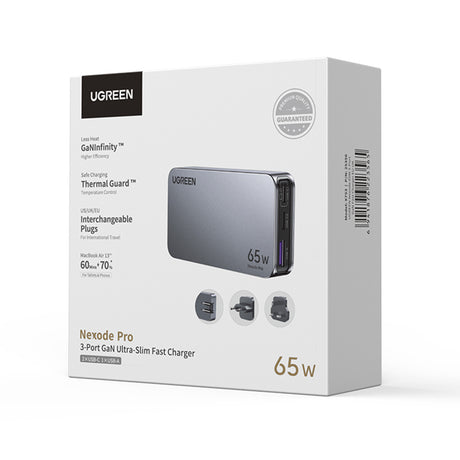 Incarcator Ugreen Nexode Pro X753 (25356), GaN, Fast Charging, Ultra-Slim, USB, 2x Type-C, 65W, 3A, PD3.0, QC4.0+, Gri