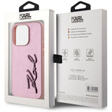 Husa de protectie Karl Lagerfeld Hardcase Leather (KLHCP15LPFMFBKMP) compatibil cu iPhone 15 Pro, Roz Metal Signature