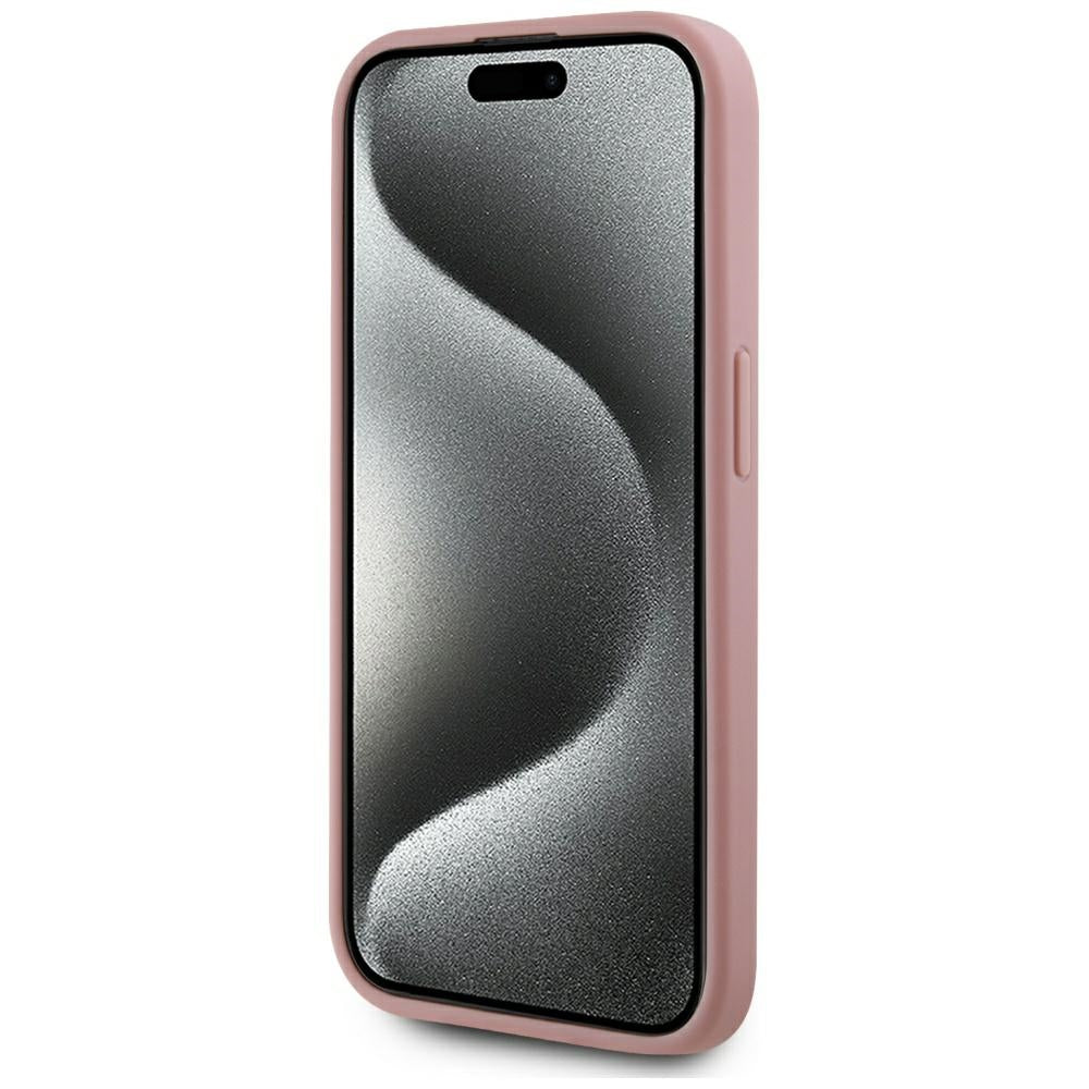 Husa de protectie Karl Lagerfeld Hardcase Leather (KLHCP15LPFMFBKMP) compatibil cu iPhone 15 Pro, Roz Metal Signature