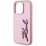 Husa de protectie Karl Lagerfeld Hardcase Leather (KLHCP15LPFMFBKMP) compatibil cu iPhone 15 Pro, Roz Metal Signature