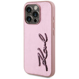 Husa de protectie Karl Lagerfeld Hardcase Leather (KLHCP15LPFMFBKMP) compatibil cu iPhone 15 Pro, Roz Metal Signature