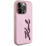 Husa de protectie Karl Lagerfeld Hardcase Leather (KLHCP15XPFMFBKMP) compatibil cu iPhone 15 Pro Max, Roz Metal Signature