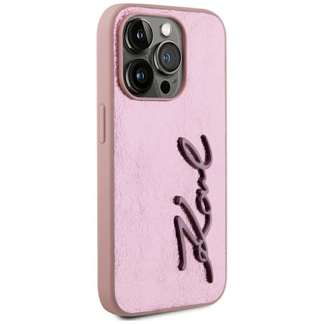 Husa de protectie Karl Lagerfeld Hardcase Leather (KLHCP15XPFMFBKMP) compatibil cu iPhone 15 Pro Max, Roz Metal Signature