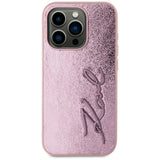 Husa de protectie Karl Lagerfeld Hardcase Leather (KLHCP15XPFMFBKMP) compatibil cu iPhone 15 Pro Max, Roz Metal Signature