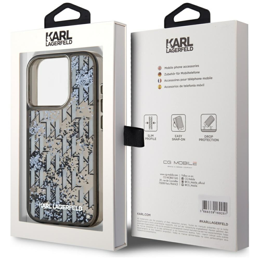 Husa de protectie Karl Lagerfeld Hardcase Liquid Glitter (KLHCP15XLKLGKCCK) compatibil cu iPhone 15 Pro Max, Monogram