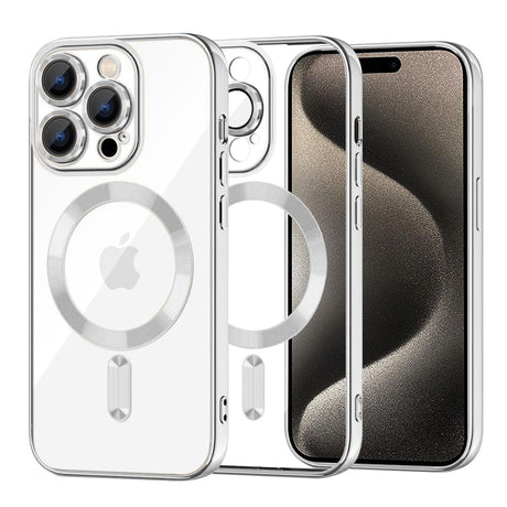 Husă Techsuit Luxury Crystal compatibil MagSafe pentru iPhone 15 Pro Max, argintie