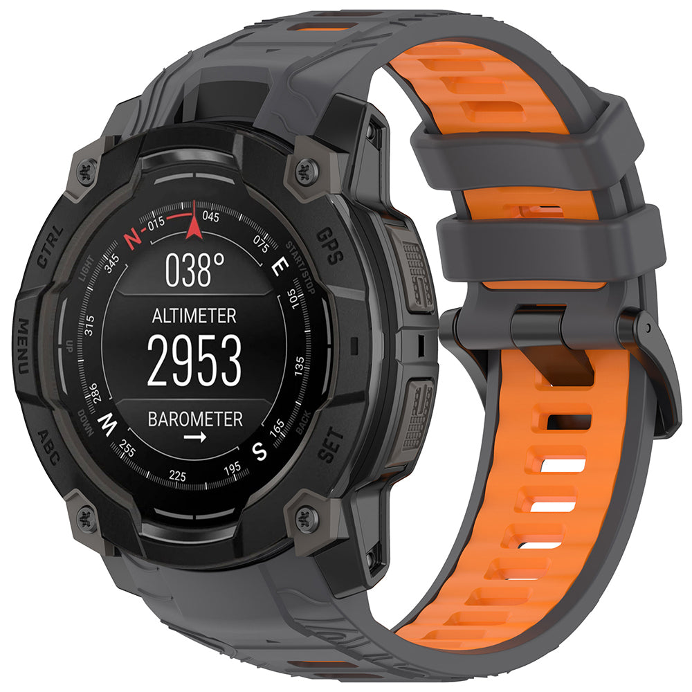 Curea smartwatch Techsuit Watchband (W077) compatibil cu Garmin Instinct 3 45mm / Instinct 3 45 Solar, Gri /Orange