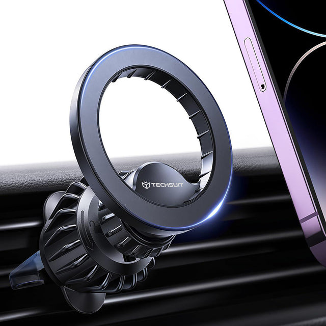 Suport Techsuit AirFix (S1), with Metal Ring, Air Vent Mount, MagSafe Compatible, N52, 360° Rotation, Negru