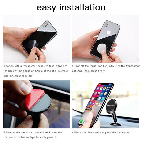 Suport Techsuit Premium TinyGrip (S11), Strong N52 Magnets, Universal Magnetic Mount, 360° Rotation, with 3M Metal Plates, Negru
