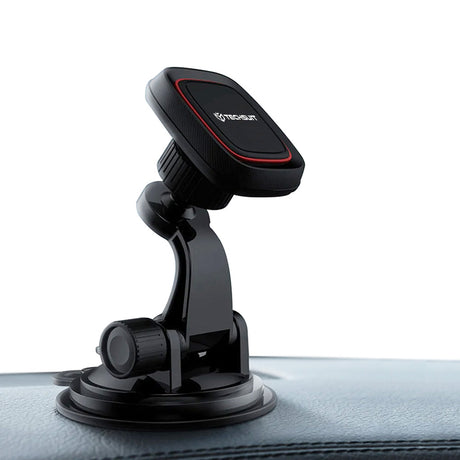 Suport Techsuit MagGrip (S6), for Dashboard, Magnetic Grip, 360° Rotation, Suction Cup, 2 Metal Plates, Negru /Red