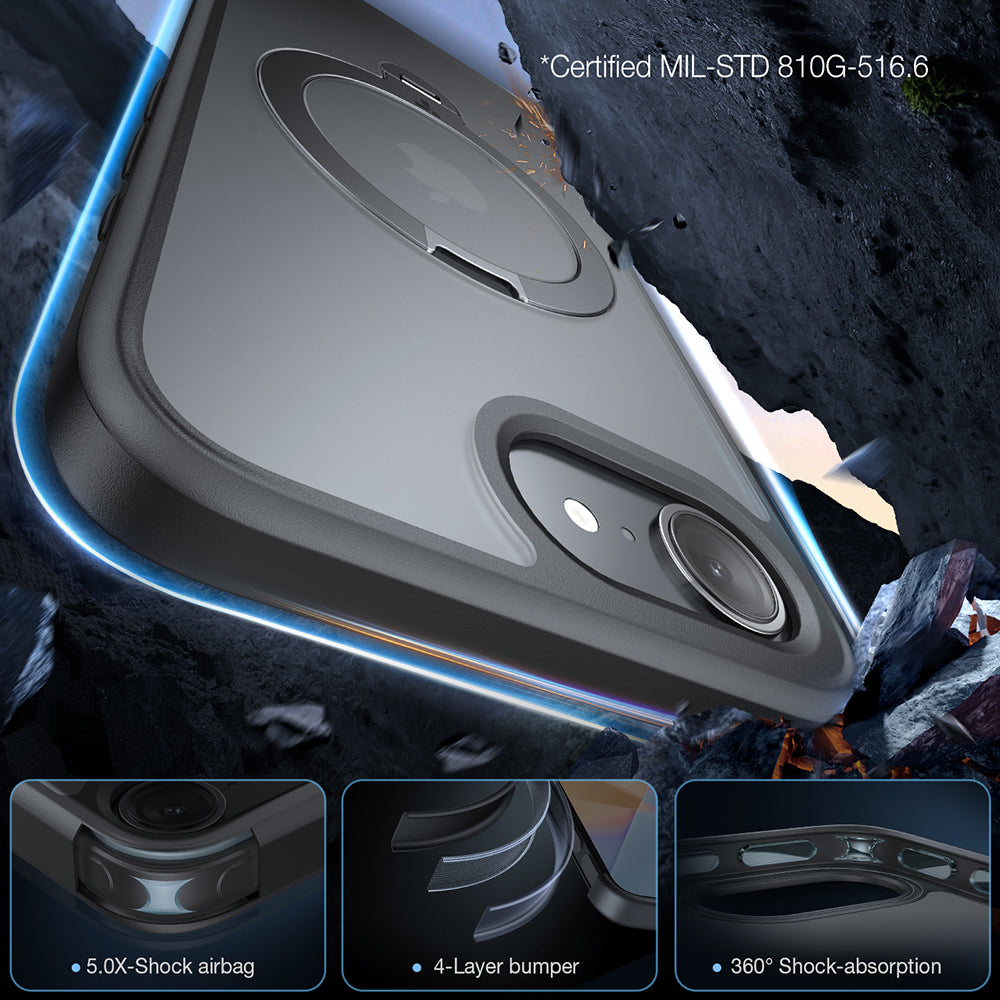 Husa de protectie Torras Ostand Spin MagSafe Series compatibil cu iPhone 16e / iPhone 17e, Negru