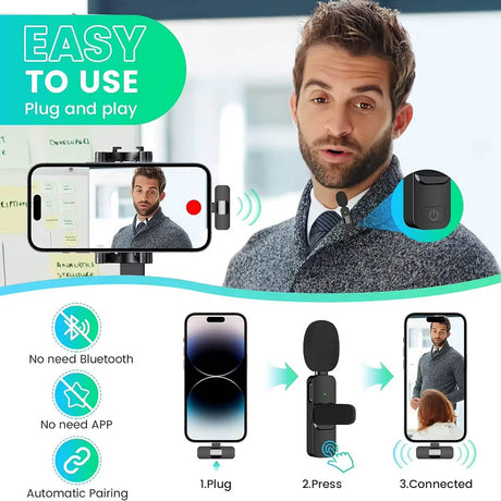 Casti Techsuit (set de 2) Lavalier Wireless XtreamMic (LW2), with Receiver, Type-C Connector, for Phones Plug & Play, Collar Clip, Negru